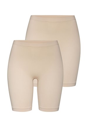 Beige naadloze shorts van rekbaar materiaal, met een medium hoge tailleband en een gladde, aansluitende pasvorm met beenopeningen.