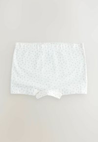 Witte katoenen boxershorts met een bloemenpatroon in roze en groen. Elastische tailleband en een gladde textuur. Korte pijpen.