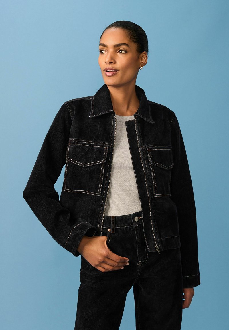 Next ZIP FRONT - REGULAR FIT - Denim jacket - navy blue flocked