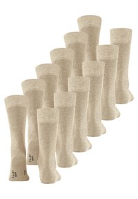 Calze a girocollo beige chiaro, realizzate in tessuto morbido, con polsini a coste e talloni rinforzati. Confezione da 12, con un branding discreto sulle suole.