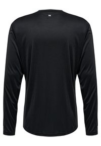 Zwart langemouwen shirt van soepel, lichtgewicht stof met een ronde hals en een logo detail op de bovenrug.