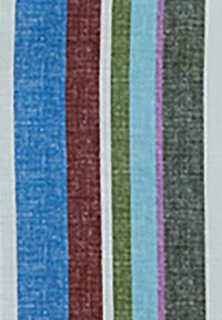 Textil mit vertikalen Streifen in Blau, Burgunderrot, Grün, Hellblau und Grau, mit einer strukturierten Oberfläche und subtiler Ausstrahlung.