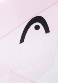 Pink fabric with a smooth texture featuring a black abstract logo design and diagonal pink lines forming a geometric pattern.