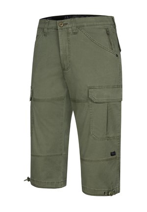 Cargo shorts i olivengrønn, laget av myk bomull. Har flere lommer og justerbare hem med toggledetaljer.