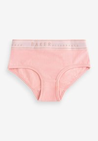 Culotte en coton rose avec une taille douce portant l'inscription "BAKER par Ted Baker" en lettres métalliques. Texture lisse et design classique.