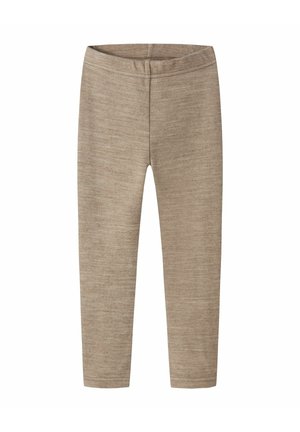 Beige strikkede leggings med enkel elastisk linning, vist fladt uden yderligere funktioner eller pynt.