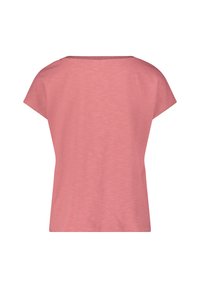 T-paita lyhyillä hihoilla, pyöreällä kaula-aukolla vaaleanpunaisesta jersey-kankaasta, pehmeä rakenne, rento malli, siisti viimeistely helmassa ja hihoissa.