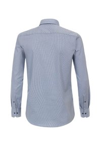 Langärmliges Hemd in Hellblau mit kariertem Muster, ausgestattet mit einem Umlegekragen und Knopfmanschetten, aus glattem Stoff gefertigt.