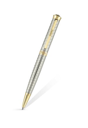 Pix cu bilă argintiu și auriu, cu priză cu model diamant și clips aurit gravat cu marca "Versace".