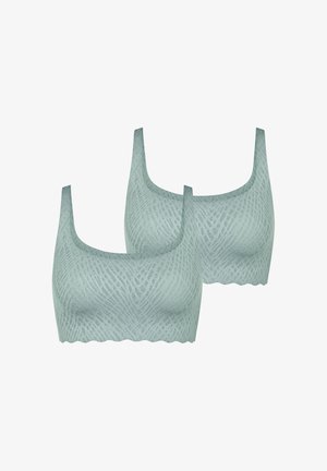 Light blue bralette set with a textured pattern, featuring wide straps and a scalloped hem. Made of soft, stretchy material.