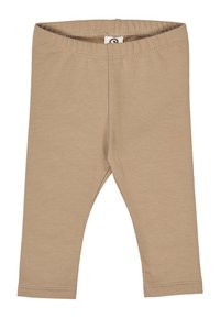 Leggings in cotone color beige con un design aderente, una vita elasticizzata e orli cuciti. Il tessuto ha una texture liscia e un aspetto leggero.