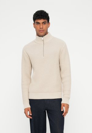SLHTOM STRUCTURE HALF ZIP - Strickpullover - oatmeal