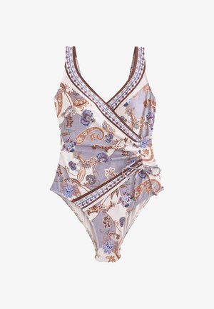 Next, RUCHED SIDE SHAPE ENHANCING SWIMSUIT - Badedragt - cream blue paisley
