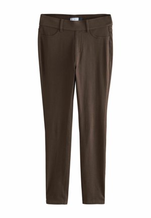 Ruske stretchy legginsit, joissa on istuva malli, vyötärö, kaksi etutaskua ja sileä pinta.