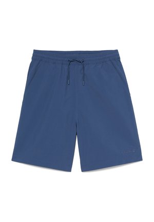 Pantaloncini casual blu con cintura elastica e coulisse, tasche laterali e logo Timberland discreto sulla parte inferiore della gamba destra.
