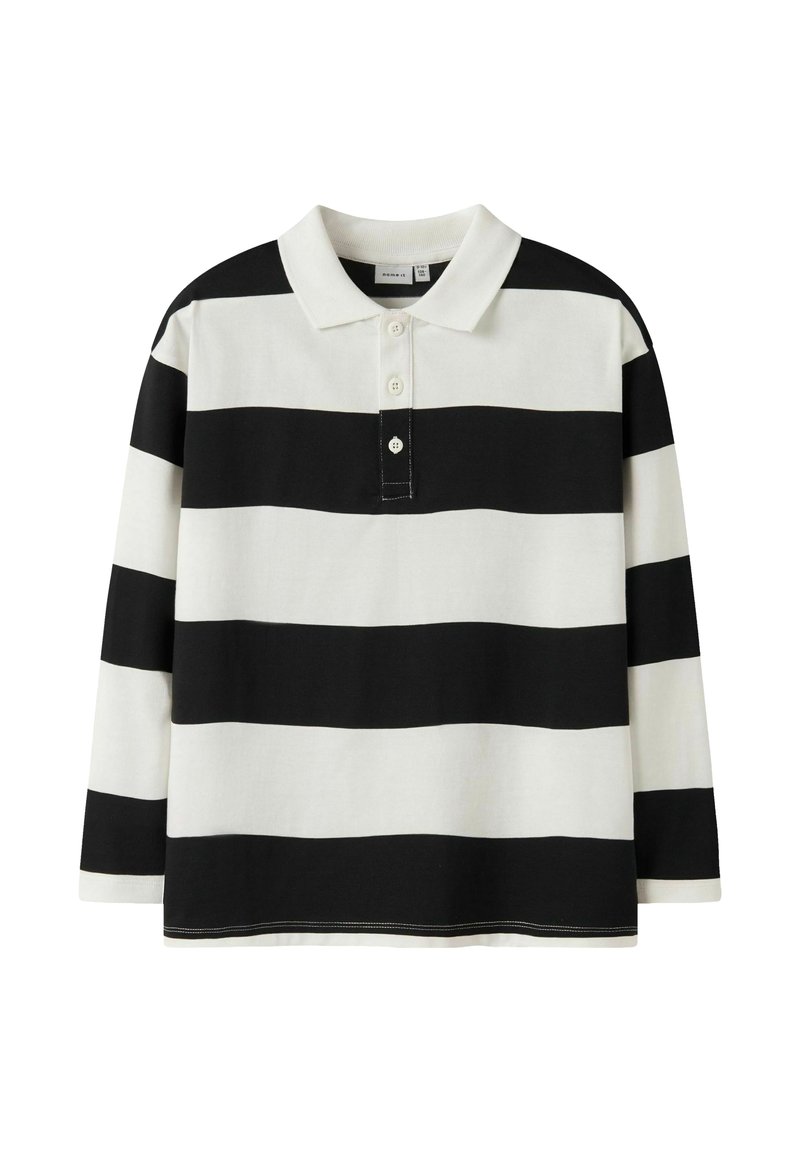 Pikkade varrukatega polo-shirt, millel on laiad horisontaalsed mustad ja valged triibud ning krael kolm nööpi.