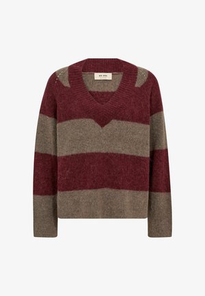Mos Mosh, MMTACI STRIPE LS V-NECK KNIT - Striktrøje - cabernet