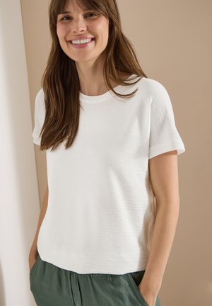 Cecil, T-SHIRT WITH ROUND NECK AND TEXTURE - T-shirt basique - vanilla white