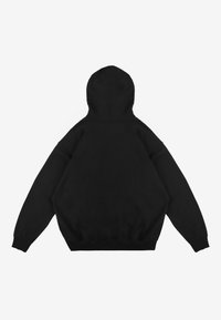 Czarna bluza z kapturem o miękkiej fakturze, luźnym kroju oraz prążkowanymi mankietami i dołem. Projekt charakteryzuje się jednolitym kolorem bez wzorów.