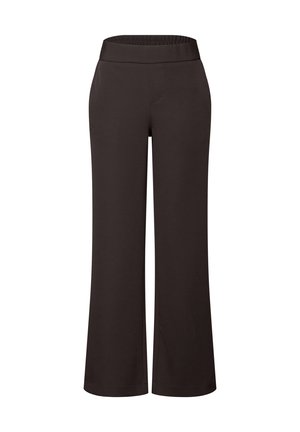 Mustat leveät housut, jotka on valmistettu sileästä ja joustavasta kankaasta. Varustettu mukavalla elastisella vyötärönauhalla ja klassisella, minimalistisella designilla.