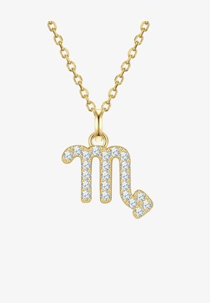 Zelta kaklarota ar Skorpiona simbolu, izrotāta ar caurspīdīgiem rhinestones, ar gludu apdari un ķēdes savienojumiem.