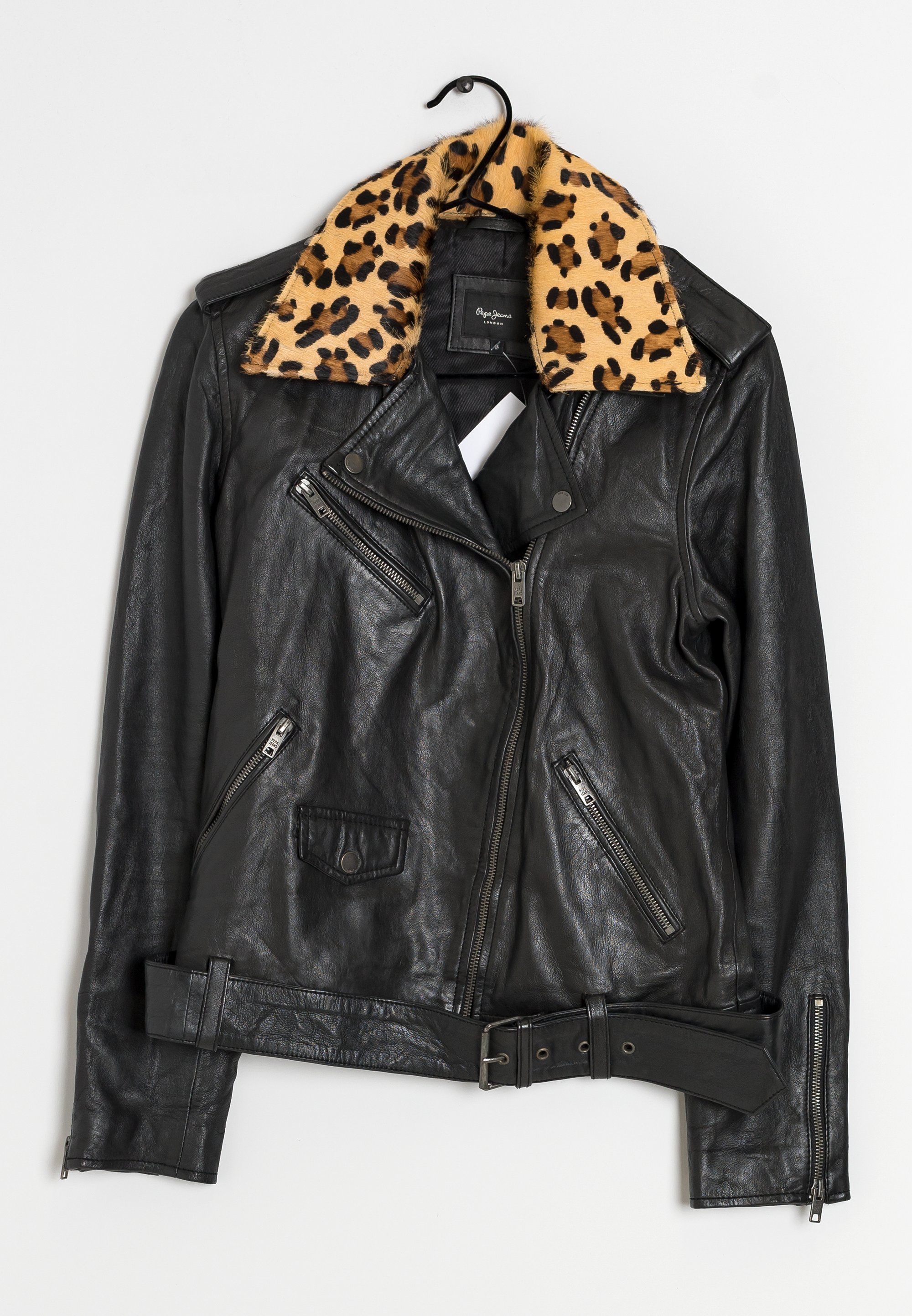 Pepe Jeans Leather jacket black (Pre-owned) Zalando