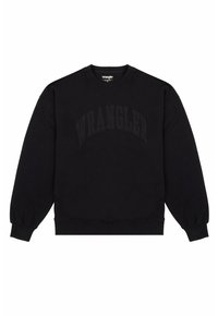 Felpa nera con polsini e orlo a coste. Presenta il logo "WRANGLER" in cucitura tono su tono sul petto. Realizzata in tessuto morbido.