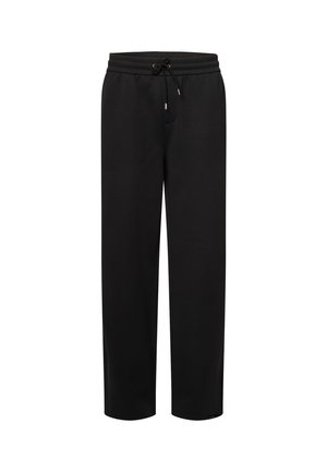 Sorte afslappede bukser med snøre i taljen og lige ben, vist på hvid baggrund.