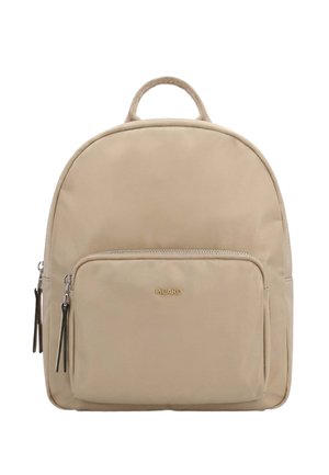 Beige Picard backpack with a front zip pocket, dual zipper pulls, and a fabric top handle against a white background.