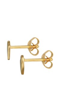 Goldfarbene Manschettenknöpfe mit einer glatten, runden Fläche und einem stabilen Steg hinten. Das Design zeichnet sich durch eine schlichte, polierte Oberfläche ohne Muster aus.