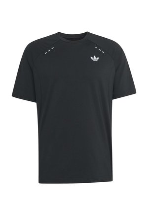 Czarny t-shirt Adidas z krótkim rękawem, z okrągłym dekoltem i małym białym logo trefoil na lewej piersi.
