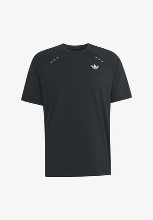 Czarny t-shirt Adidas z krótkim rękawem, z okrągłym dekoltem i małym białym logo trefoil na lewej piersi.