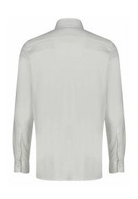 Wit overhemd met lange mouwen, een klassieke kraag, manchetten met knopen en een gladde, licht gestructureerde stof, gezien vanaf de achterkant.