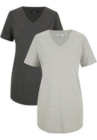 T-shirt grigio scuro e grigio chiaro a collo a V con maniche corte, realizzati in morbido cotone, con una vestibilità comoda e un design semplice.