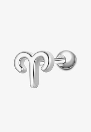 Silberner Metallstecker-Ohrring in Form des Sternzeichens Widder mit geradem Stift und rundem Rückverschluss.