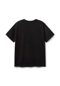 Black short-sleeve t-shirt made of cotton. Features a crew neck and loose fit with clean edges and no visible patterns or graphics.