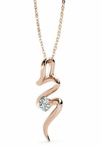 Roze gouden hangerketting in een golvend ontwerp, met een ronde diamanten accent in het midden, met een delicate ketting.