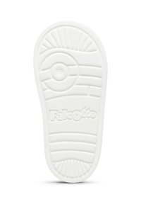 Sola di scarpa in gomma bianca con motivi di grip testurizzati e scritta in rilievo "Falcotto" con numero di stile "19". Design con bordi arrotondati.