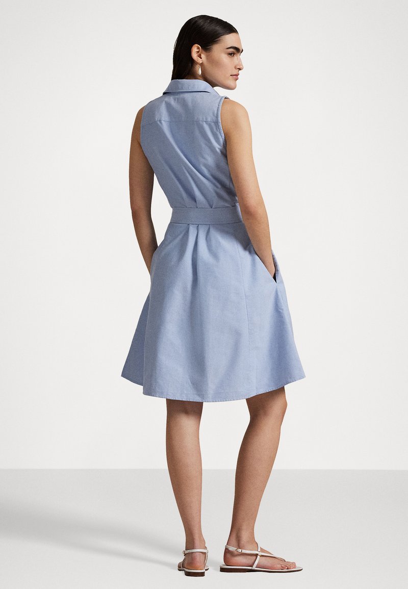 Polo Ralph Lauren Oxford Belted Sleeveless Shirtdress - Shirt dress - blue/light  blue - Zalando