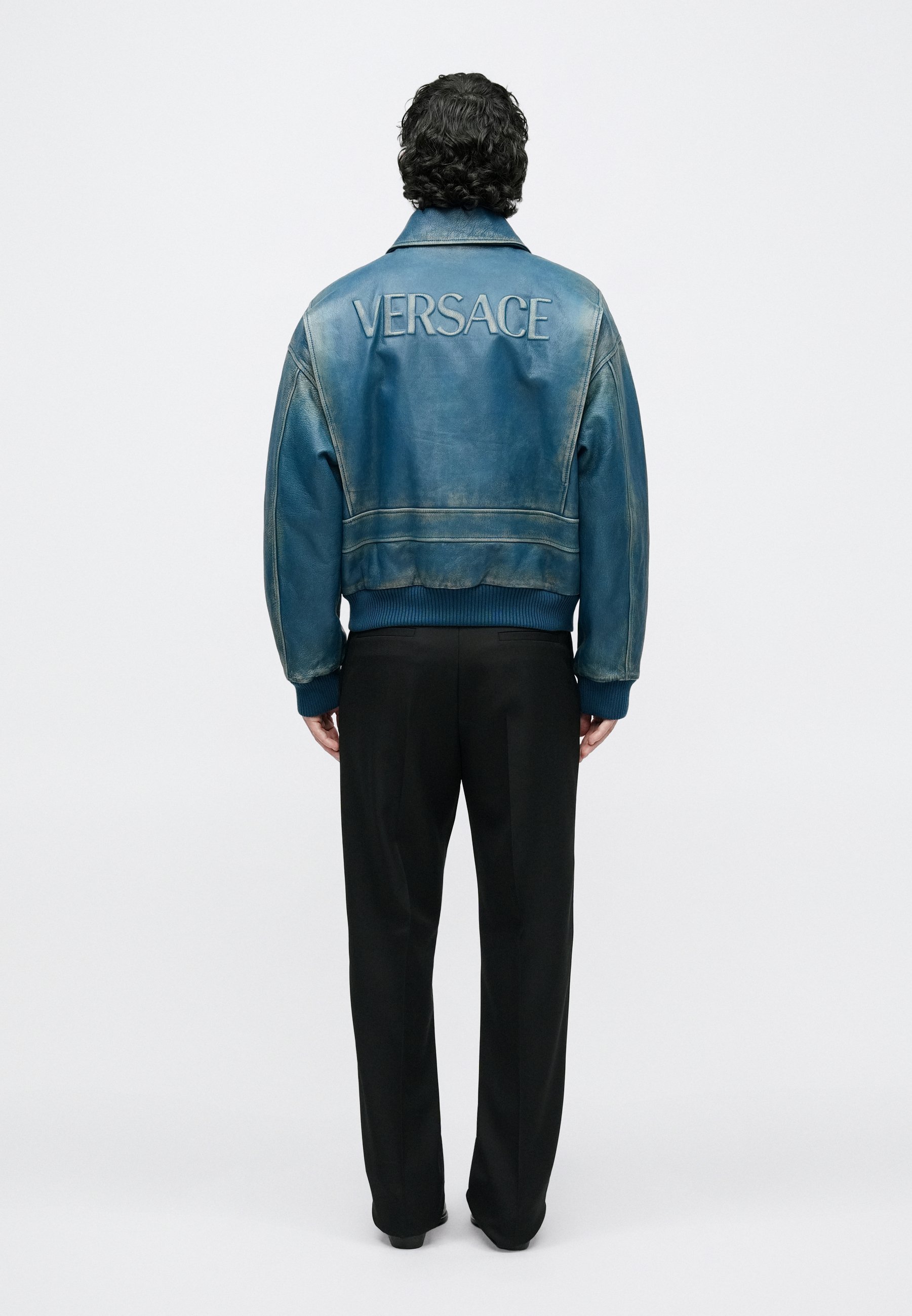 Versace BLOUSON DISTRESSED EMBOSSING - Leather jacket - petrol