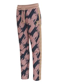 Rosa mönstrade joggers med marinblå penseldrag, med en beige rand och logotyp på sidan. Gjorda av mjukt, stretchigt material.