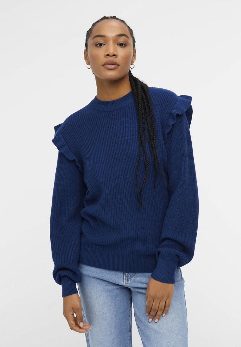 Bruine OBJECT Trui MALENA L/S RUFFLE PULLOVER - maat L