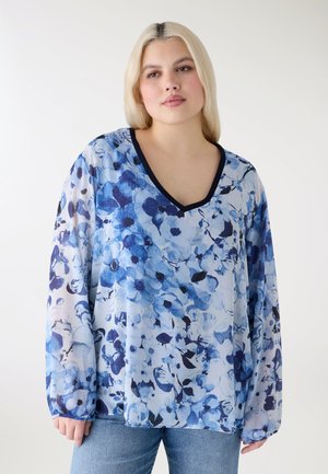 CON SCOLLO A V A FIORI - Camicetta - var blu denim