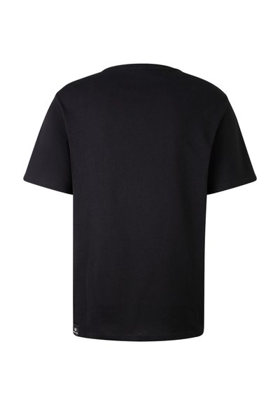 Černé bavlněné tričko s krátkým rukávem, kulatým výstřihem a jednoduchým designem. Obsahuje malé logo na dolním levém lemu.