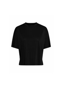 T-shirt nero a maniche corte con scollatura rotonda, design cropped e texture del tessuto liscia. Nessun motivo o accento presente.