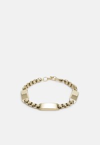 Bracciale oro con design a catena interconnessa, composto da anelli rettangolari e ovali lisci. Include un gancio per una chiusura sicura.