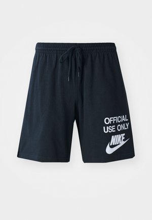 Schwarze Sportshorts mit elastischem Bund und Kordelzug, mit weißem Text "NUR FÜR OFFIZIELLEN GEBRAUCH" und einem Nike-Logo an der Seite.