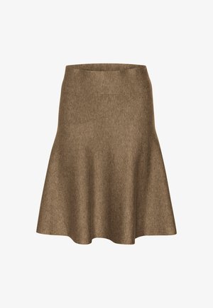 Ruda, platėjanti sijonas, pagamintas iš tekstūruoto audinio su plačiu juosmeniu. Sijonas turi lygų paviršių ir kelio ilgio apdailą.