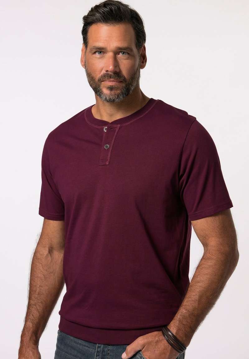 JP1880 HENLEY BAUCHFIT HALBARM - Camiseta básica - dark ruby