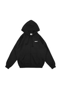 Czarna bluza z kapturem zapinana na zamek, wykonana z miękkiej bawełny. Posiada przednią kieszeń, regulowany kaptur i logo w białym kolorze na lewej piersi.